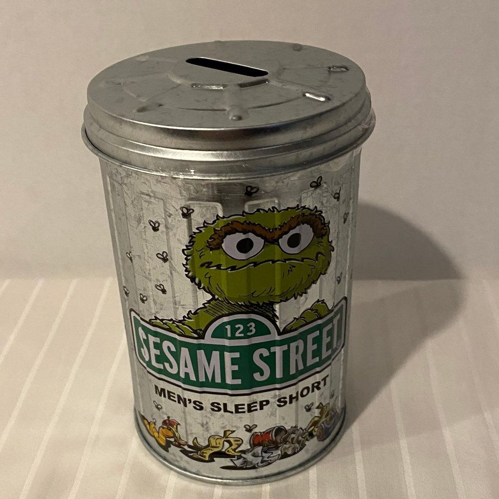 Sesame Street-Mens-Oscar The Grouch Boxer Briefs-Tin Trash Can Coin Bank-Cotton-